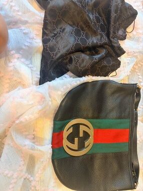 Gucci Black Leather Satchel with Green and Red Web Stripe and Gold Logo